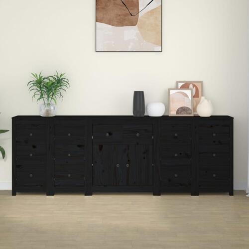 Skænk 230x35x80 cm massivt fyrretræ sort