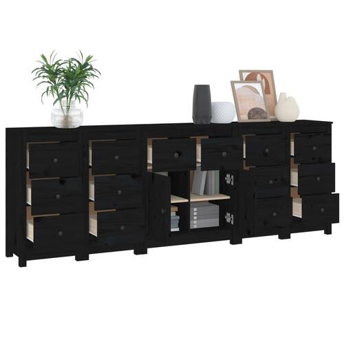 Skænk 230x35x80 cm massivt fyrretræ sort