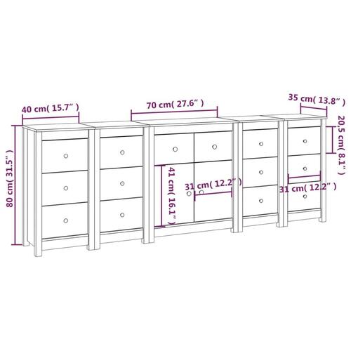 Skænk 230x35x80 cm massivt fyrretræ sort