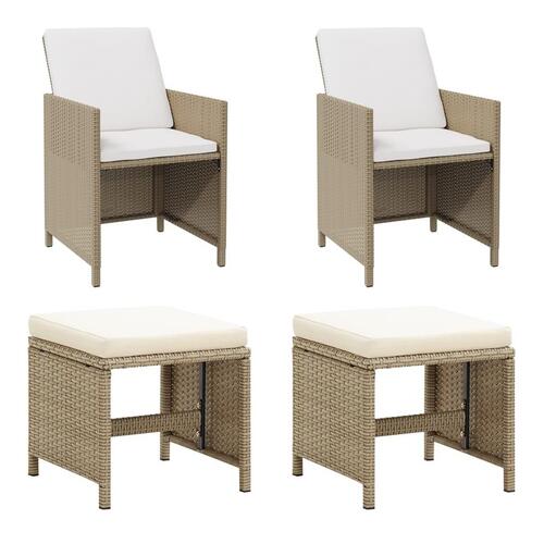 Havestole med skamler 2 stk. polyrattan beige