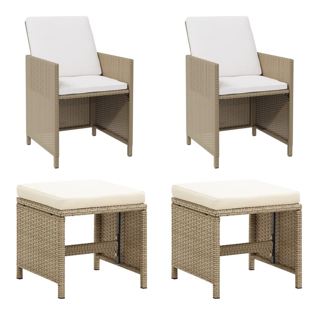 Havestole med skamler 2 stk. polyrattan beige