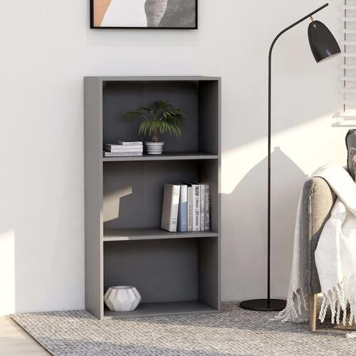 Bogreol med 3 hylder 60x30x114 cm konstrueret træ grå