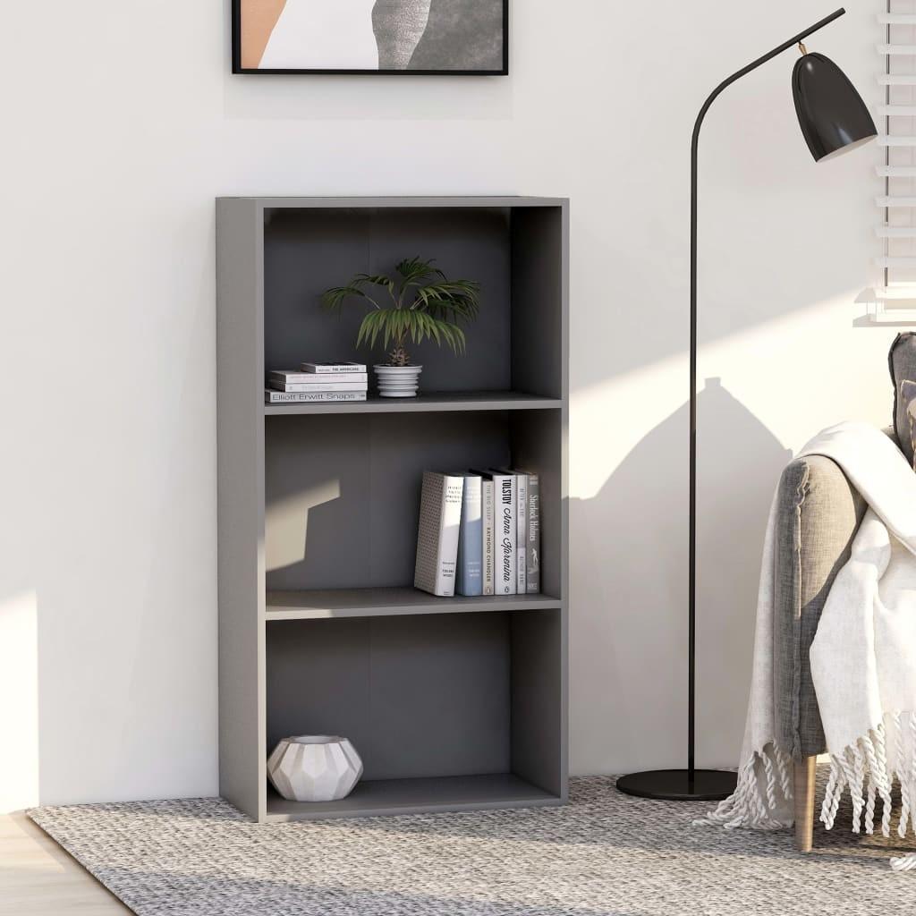 Bogreol med 3 hylder 60x30x114 cm konstrueret træ grå