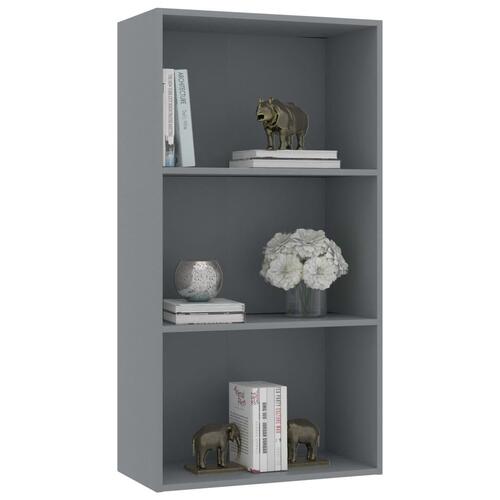 Bogreol med 3 hylder 60x30x114 cm konstrueret træ grå