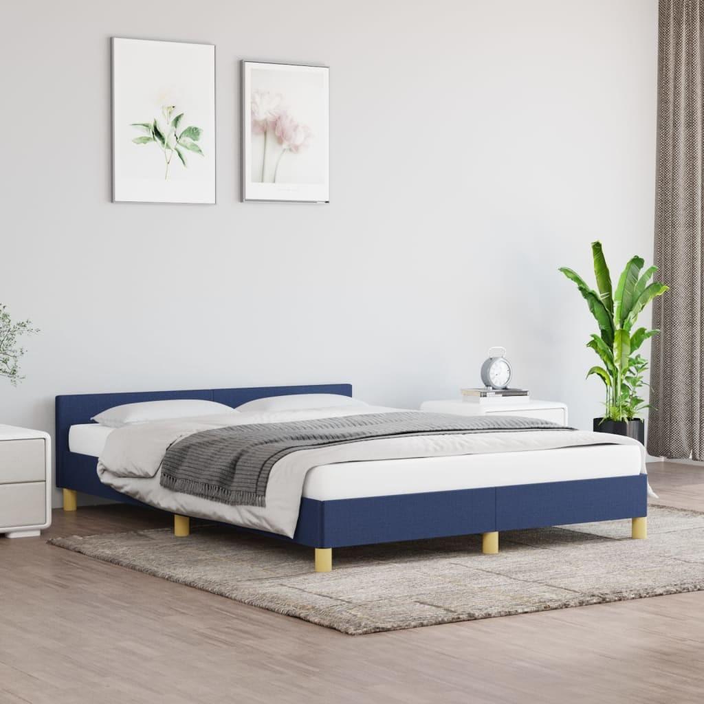 Sengeramme med hovedgærde uden madras Blå 140x190 cm Stof