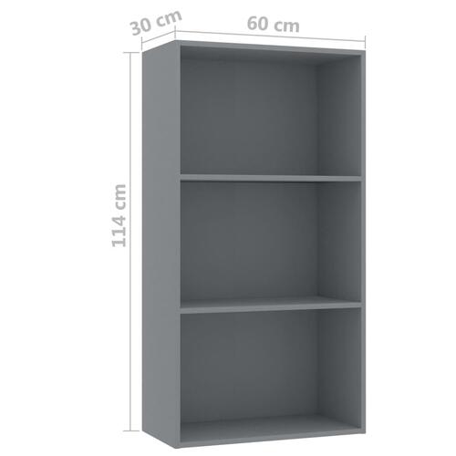 Bogreol med 3 hylder 60x30x114 cm konstrueret træ grå
