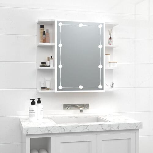 Spejlskab med LED-lys 70x16,5x60 cm hvid højglans