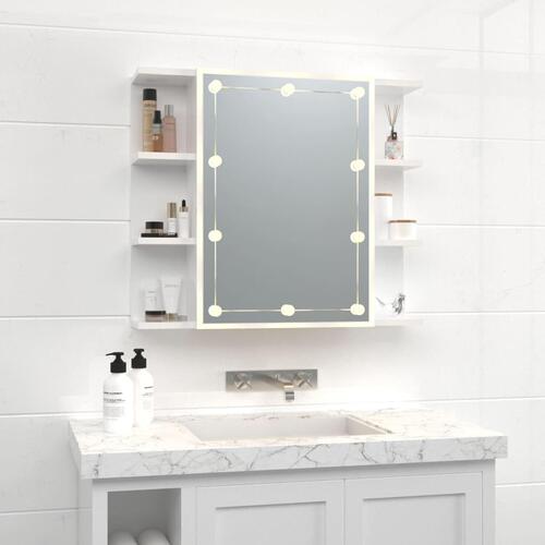 Spejlskab med LED-lys 70x16,5x60 cm hvid højglans