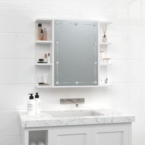 Spejlskab med LED-lys 70x16,5x60 cm hvid højglans