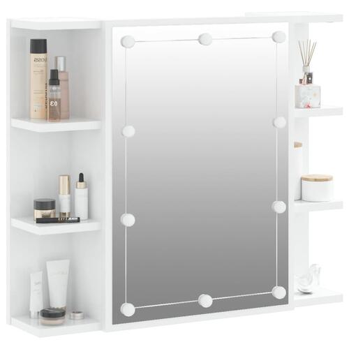 Spejlskab med LED-lys 70x16,5x60 cm hvid højglans