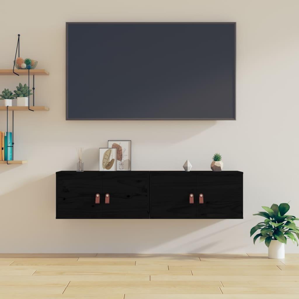 Vægskabe 2 stk. 60x30x30 cm massivt fyrretræ sort