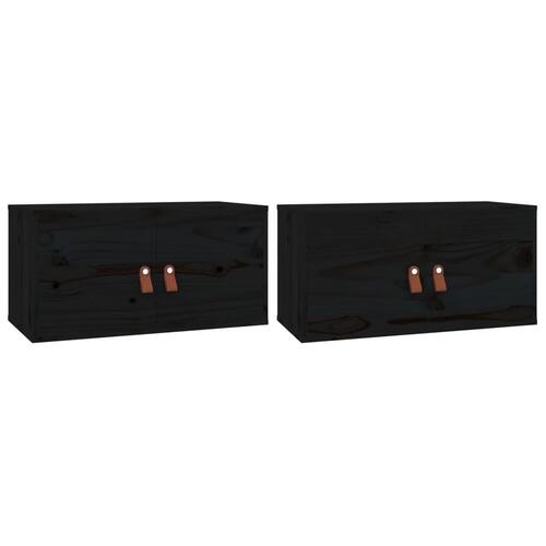 Vægskabe 2 stk. 60x30x30 cm massivt fyrretræ sort