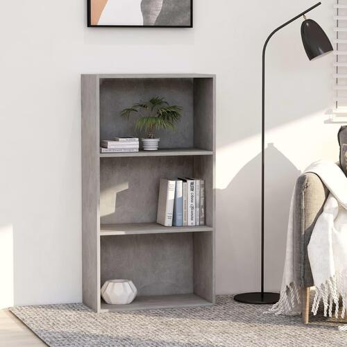 Bogreol med 3 hylder 60x30x114 cm konstrueret træ betongrå