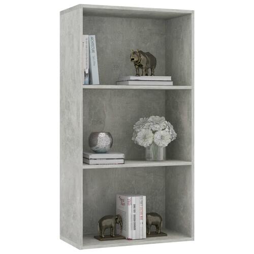 Bogreol med 3 hylder 60x30x114 cm konstrueret træ betongrå