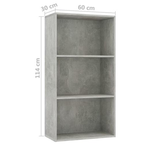 Bogreol med 3 hylder 60x30x114 cm konstrueret træ betongrå