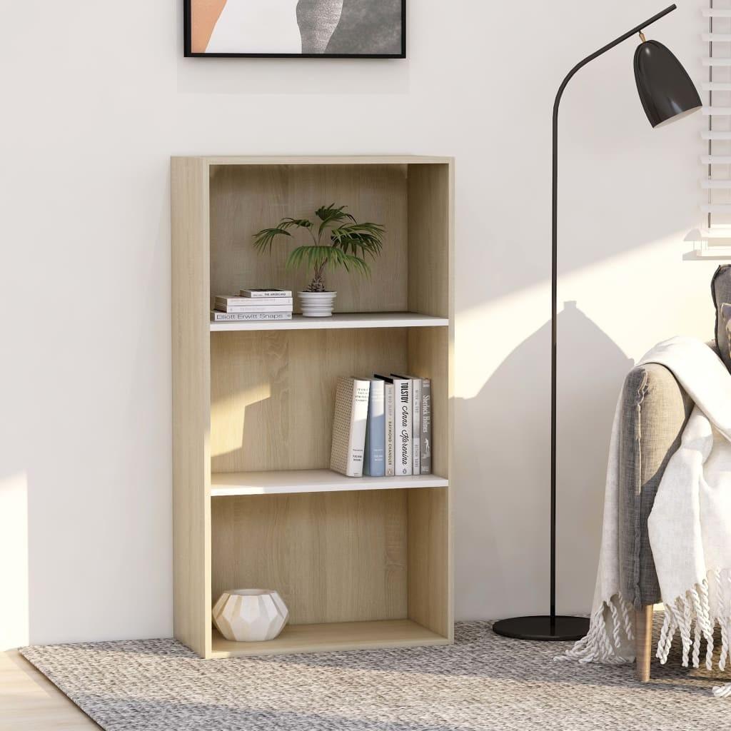Bogreol med 3 hylder 60x30x114 cm konstrueret træ hvid og eg