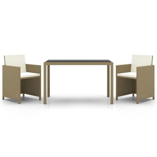 Spisebordssæt til haven 3 dele med hynder polyrattan beige