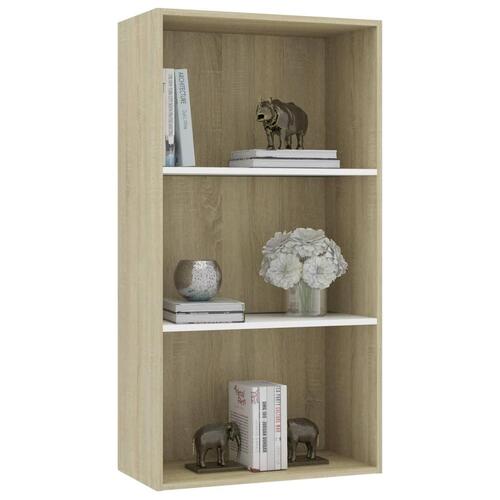 Bogreol med 3 hylder 60x30x114 cm konstrueret træ hvid og eg