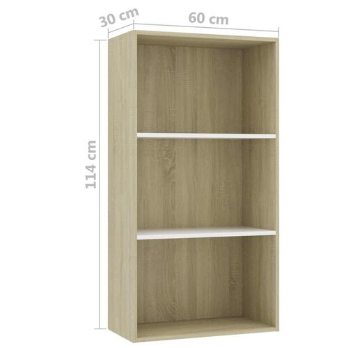 Bogreol med 3 hylder 60x30x114 cm konstrueret træ hvid og eg