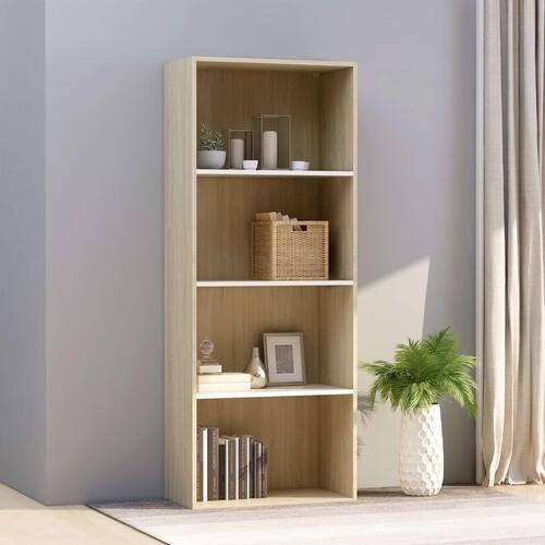 Bogreol med 4 hylder 60x30x151,5 cm konstrueret træ hvid og eg