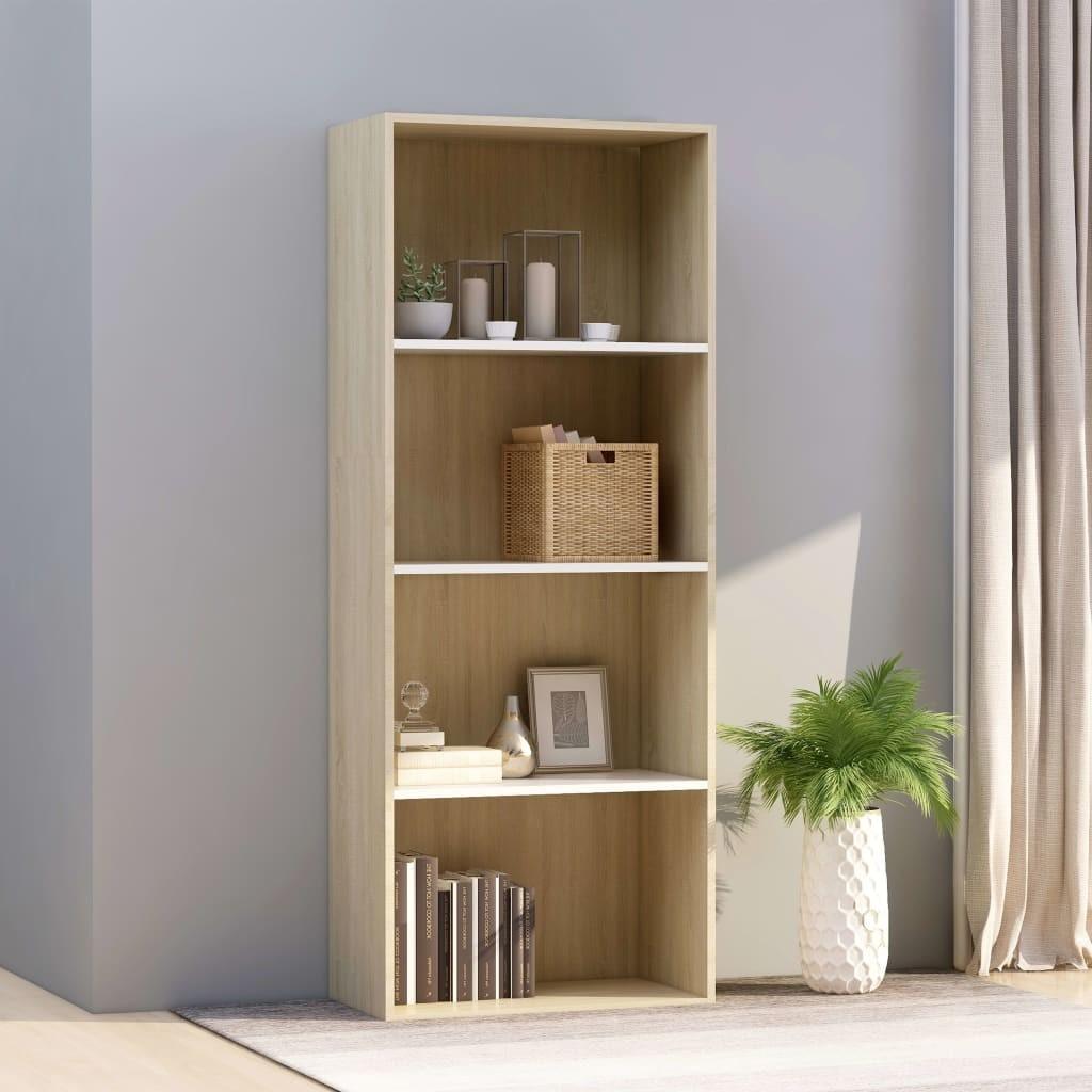 Bogreol med 4 hylder 60x30x151,5 cm konstrueret træ hvid og eg