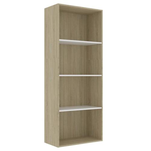 Bogreol med 4 hylder 60x30x151,5 cm konstrueret træ hvid og eg