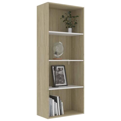 Bogreol med 4 hylder 60x30x151,5 cm konstrueret træ hvid og eg