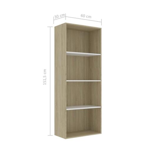 Bogreol med 4 hylder 60x30x151,5 cm konstrueret træ hvid og eg