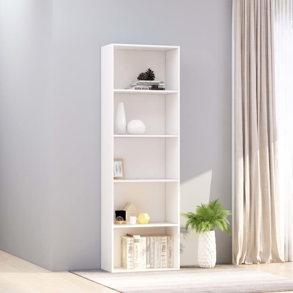 Bogreol med 5 hylder 60x30x189 cm konstrueret træ hvid