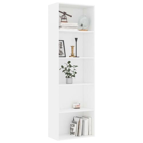 Bogreol med 5 hylder 60x30x189 cm konstrueret træ hvid