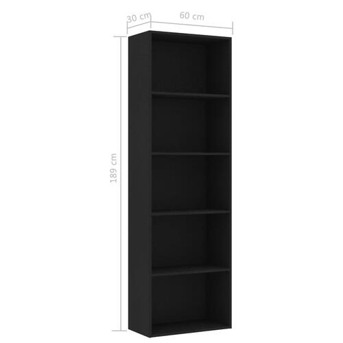 Bogreol med 5 hylder 60x30x189 cm konstrueret træ sort