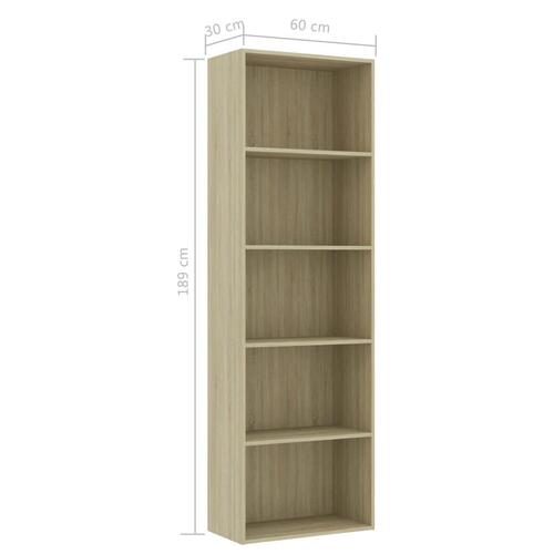 Bogreol med 5 hylder 60x30x189 cm konstrueret træ sonoma-eg