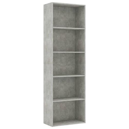Bogreol med 5 hylder 60x30x189 cm konstrueret træ betongrå