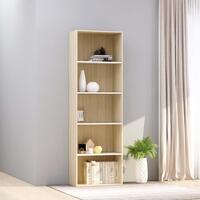 Bogreol med 5 hylder 60x30x189 cm konstrueret træ hvid og eg
