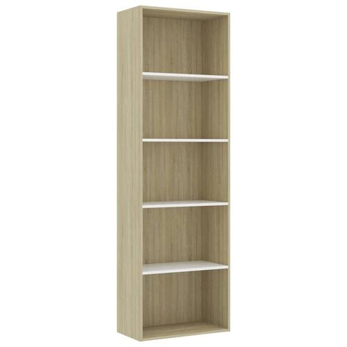Bogreol med 5 hylder 60x30x189 cm konstrueret træ hvid og eg