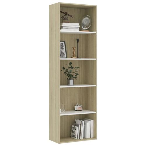 Bogreol med 5 hylder 60x30x189 cm konstrueret træ hvid og eg