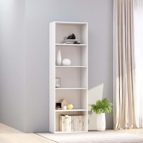 Bogreol med 5 hylder 60 x 30 x 189 cm spånplade hvid højglans