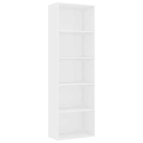 Bogreol med 5 hylder 60 x 30 x 189 cm spånplade hvid højglans