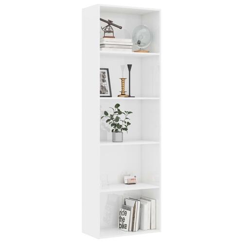 Bogreol med 5 hylder 60 x 30 x 189 cm spånplade hvid højglans