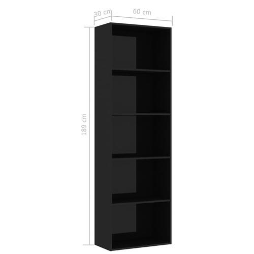 Bogreol med 5 hylder 60 x 30 x 189 cm spånplade sort højglans