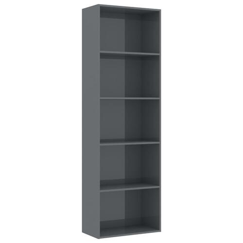 Bogreol med 5 hylder 60 x 30 x 189 cm spånplade grå højglans