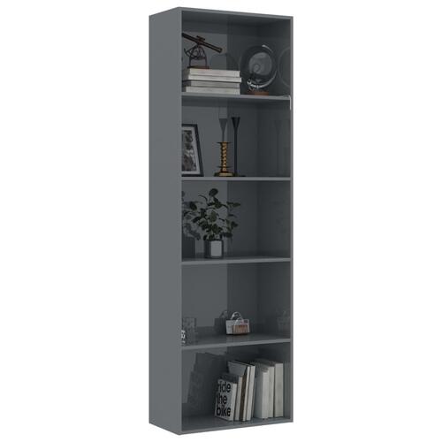 Bogreol med 5 hylder 60 x 30 x 189 cm spånplade grå højglans