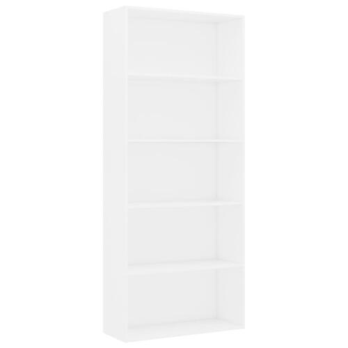 Bogreol med 5 hylder 80x30x189 cm konstrueret træ hvid
