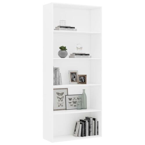 Bogreol med 5 hylder 80x30x189 cm konstrueret træ hvid