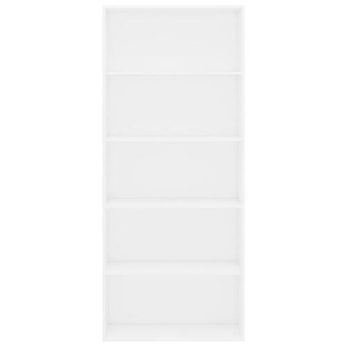 Bogreol med 5 hylder 80x30x189 cm konstrueret træ hvid