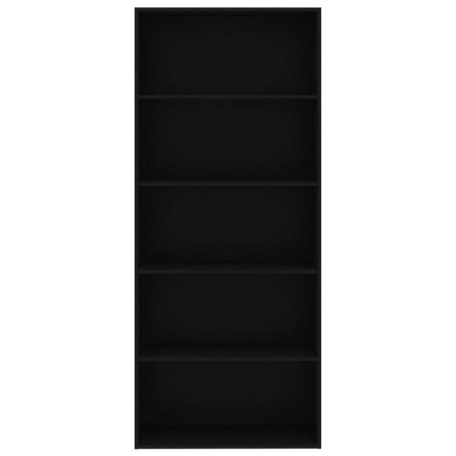 Bogreol med 5 hylder 80x30x189 cm konstrueret træ sort