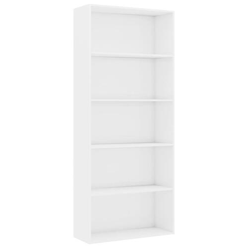 Bogreol med 5 hylder 80x30x189 cm konstrueret træ hvid højglans