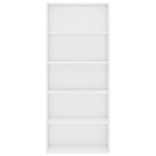 Bogreol med 5 hylder 80x30x189 cm konstrueret træ hvid højglans