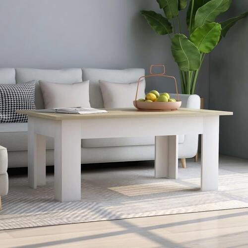 Sofabord 100x60x42 cm konstrueret træ hvid og sonoma-eg