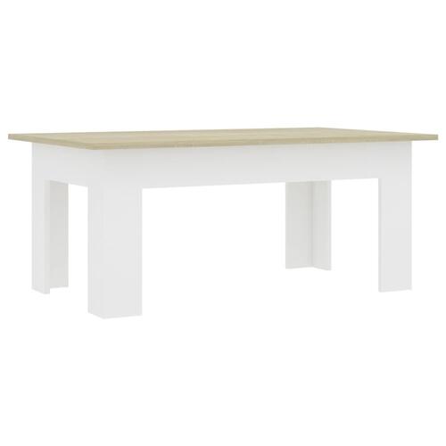 Sofabord 100x60x42 cm konstrueret træ hvid og sonoma-eg